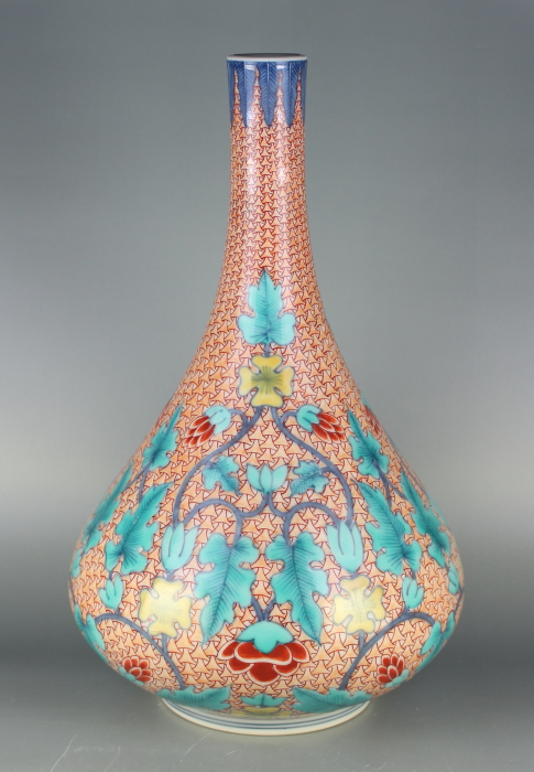 色鍋島唐花文花器